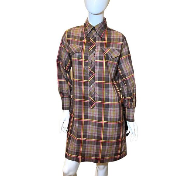 Vintage Plaid Button Down Mini Shirt Dress 1970s Medium - Picture 8 of 11